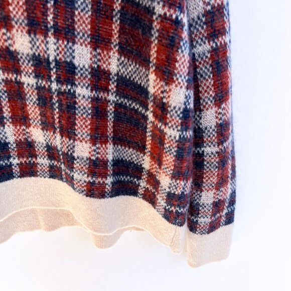 Banana Republic Orange Blue Plaid V Neck Wool Mohair Sweater Small - Picture 4 of 9